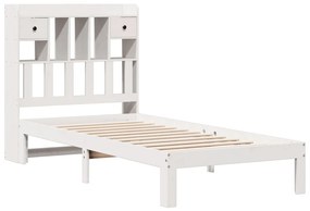 Cama com estante sem colchão 75x190 cm pinho maciço branco