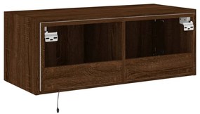 Móvel parede p/ TV c/ luzes LED 80x35x31 cm carvalho castanho