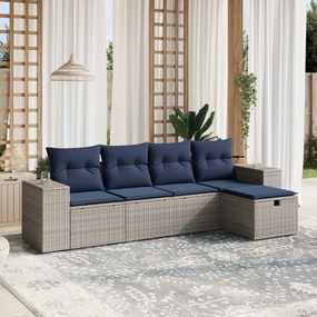 vidaXL 5 pcs conjunto sofás p/ jardim c/ almofadões vime PE cinzento