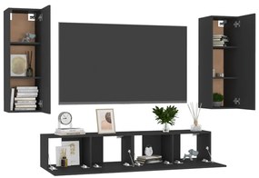 4 pcs conjunto de móveis de TV derivados de madeira preto