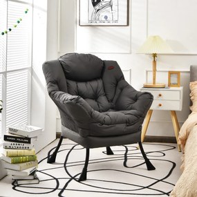 Poltrona moderna em tecido de poliéster com estrutura em metal estofada com bolso lateral 75 x 81 x 94,5 cm cinzenta