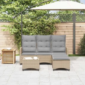 3 pcs conjunto sofás de jardim com almofadões em L vime PE bege