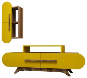 Móvel TV Rose S – Nogueira e Amarelo – 145x49,8x36,8 cm