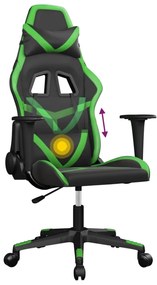 Cadeira gaming massagens couro artificial preto e verde