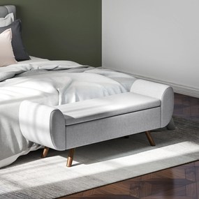 Banco com espaço de arrumação de 53,8 L, 132 x 42 x 50 cm com assento estofado em linho e braços, para sala de estar, quarto, hall de entrada, cinzent