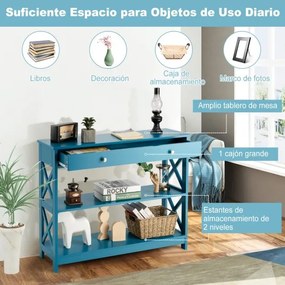 Mesa consola com 1 gaveta e 2 prateleiras Mesa de entrada com X-Design para hall de entrada e corredor 100 x 30 x 80 cm Azul