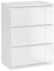 HOMCOM Cómoda com 3 Gavetas de Madeira Cómoda de Dormitório Cómoda Branca Estilo Moderno 55x34x75 cm Branco Brilhante