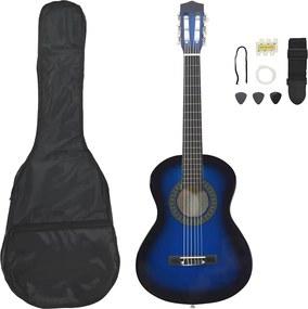 vidaXL 8 pcs conjunto guitarra clássica iniciantes 1/2 34" azul