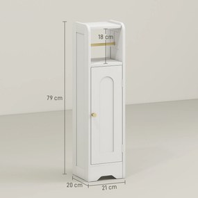 Armário de Casa de Banho Estreito Móvel Auxiliar de Casa de Banho 21x20x79 cm com Prateleira Ajustável Suporte para Papel Higiénico Branco
