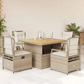 5 pcs conjunto de jantar p/ jardim com almofadões vime PE bege