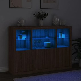 Aparadores c/ LEDs 3 pcs derivados de madeira carvalho castanho