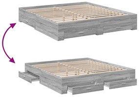Estrutura de cama c/ gavetas derivados madeira cinza sonoma
