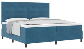 Camas Box Spring vidaXL com Colchão Azul Escuro 200x200 cm Veludo