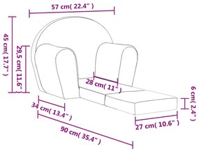 Sofá-cama infantil pelúcia macia antracite