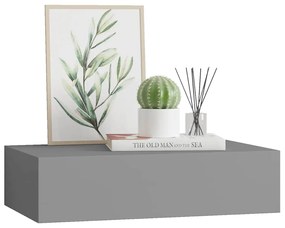 Prateleira de parede com gaveta MDF 40x23,5x10 cm cinzento