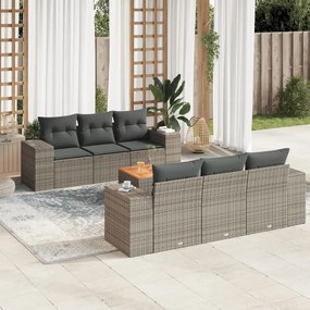 7 pcs conjunto sofás p/ jardim c/ almofadões vime PE cinzento