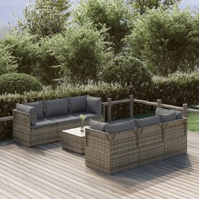 vidaXL 7 pcs conjunto lounge de jardim c/ almofadões vime PE cinzento