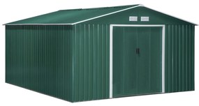 Abrigo de Jardim Metálico 340x386x200cm Abrigo de Exterior para Armazenamento de Ferramentas com Base Incluida 4 Janelas de Ventilação e Porta Correde