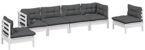 6 pcs conjunto lounge de jardim c/ almofadões pinho maciço