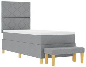 Cama Box com Colchão e Banco Cinza Claro 80x200 cm Tecido