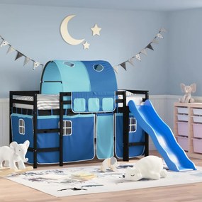 vidaXL Cama alta para criança com túnel 90x190 cm pinho maciço azul