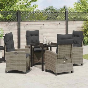 Conjunto de Jantar de Jardim 5 Peças com Almofadas - Rattan Poly Cinza
