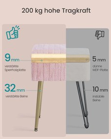 Banco toucador com espaço de arrumação 30 x 40 x 50 cm estofado Rosa