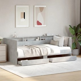 Sofá-cama com gavetas sem colchão 75x190 cm cinzento cimento