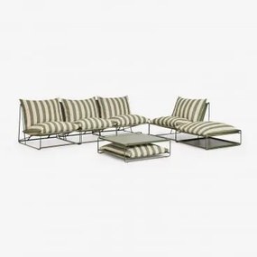 Conjunto De Jardim Com Sofá Modular De 3 Peças, Poltrona, Mesa Auxiliar E Puff Conversíveis Amaro Tapioca Beige - Verde Azeitona Profundo - Sklum