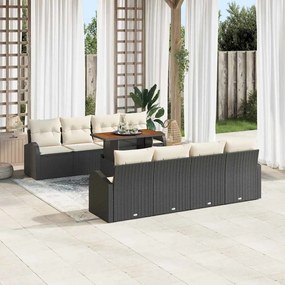 vidaXL Conjunto de Sofás de Jardim de 9 Peças com Almofadas Preto Polirattan