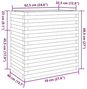 Vaso/floreira de jardim 70x40x68,5cm pinho maciço castanho mel