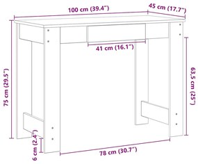 Secretária 100x45x75 cm derivados de madeira cinzento cimento