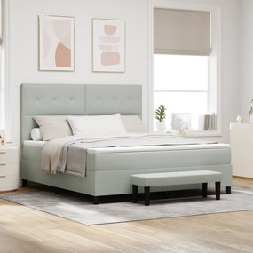 vidaXL Cama Box Spring com Colchão &amp; Banco Cinza Claro 180x200 cm Veludo