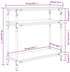 Mesa consola 75x29x75 cm derivados de madeira carvalho fumado