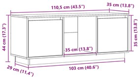 Móvel de TV Irene - Cor Branco - 110,5x35x44 cm Madeira de Pinho Maciç