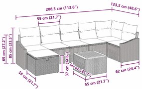 Conjunto de Sofá de Jardim de 8 Peças com Almofadas Preto Rattan Sinté