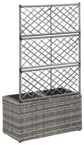 Floreira com treliça e 2 vasos 58x30x107 cm vime PE cinzento