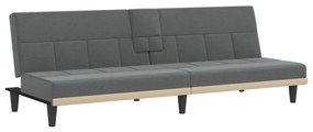 Sofá-cama com suportes para copos tecido cinzento-escuro