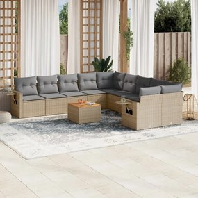 11 pcs conjunto sofás de jardim c/ almofadões vime PE bege