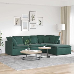 vidaXL Sofá modular com pufes e almofadas veludo verde-escuro
