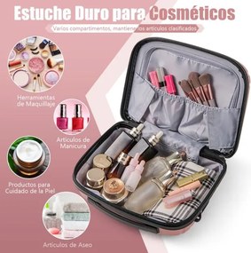 Conjunto 2 Malas de Viagem: mala de mão de 20“ e estojo cosmético de 14” com porta USB. Estrutura em PP com fechadura Rosa