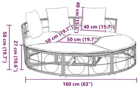 Cama lounge de exterior sem toldo vime PE preto