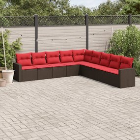 vidaXL 9 pcs conjunto sofás p/ jardim c/ almofadões vime PE castanho