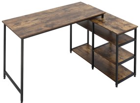 HOMCOM Mesa de Canto Design Industrial Mesa de canto 3 prateleiras Aspecto Madeira Antiga Metal Preto | Aosom Portugal