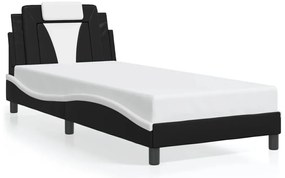 Estrutura cama c/ luzes LED 90x200 cm couro artif. preto/branco