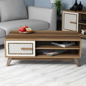 Mesa de Centro Ayla – Nogueira e Creme – 105x38,2x60 cm