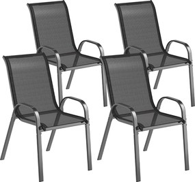Outsunny Conjunto de 4 Cadeiras de Jardim Empilháveis Cadeiras de Jardim com Tecido Respirável Estrutura de Aço 54x71x93 cm Preto | Aosom Portugal
