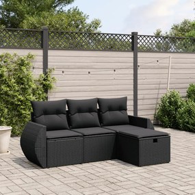 vidaXL 4 pcs conjunto de sofás para jardim c/ almofadões vime PE preto