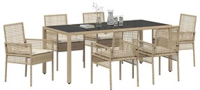 Conjunto de Jantar para Jardim 7 pcs Bege 190 x 90 x 75 cm
