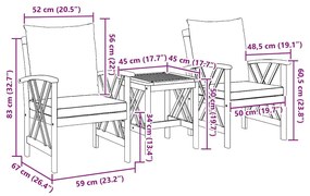 Conjunto de Lounges de Jardim em 3 Peças com Almofadas em Madeira de A